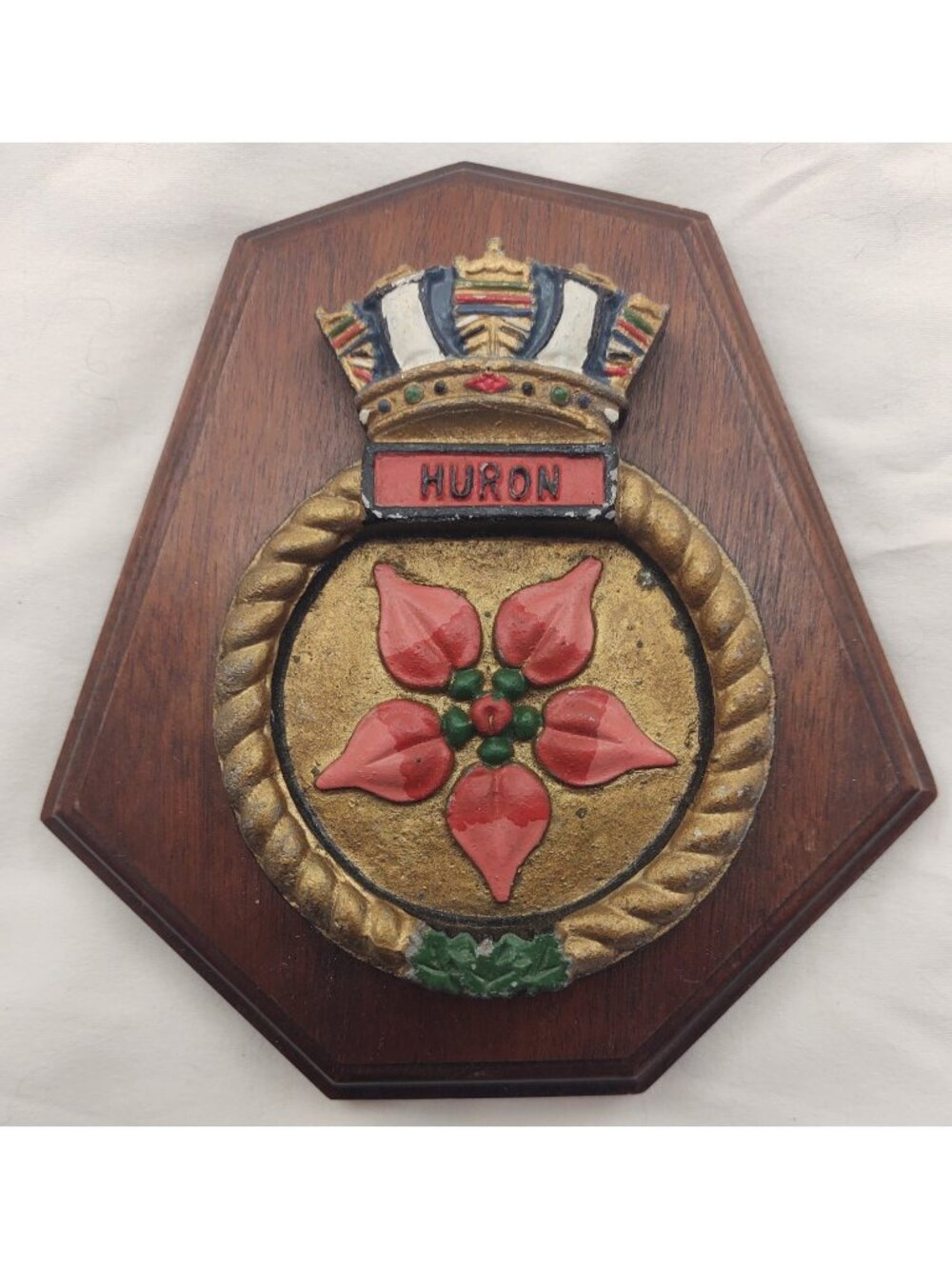 HMCS Huron Royal Canadian Navy Ship Crest Wood Plaque